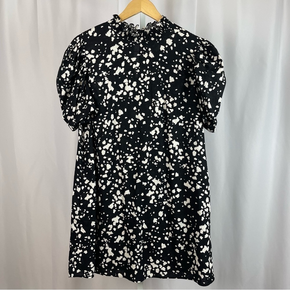 Who What Wear Large Retro Ruffle Mock Neck Linen Art To Wear Dress Puff Sleeve